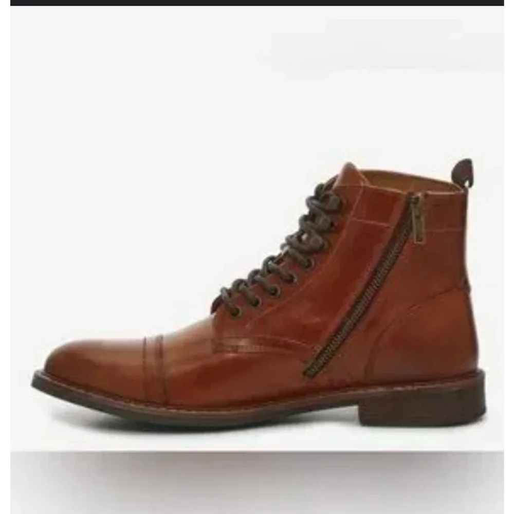 Crown Vintage Mens Lingdale Boots 8.5 NWT Cognac Brown Leather Lace Cap Toe